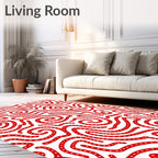 Red Swirl Dot Continuous Line Rug