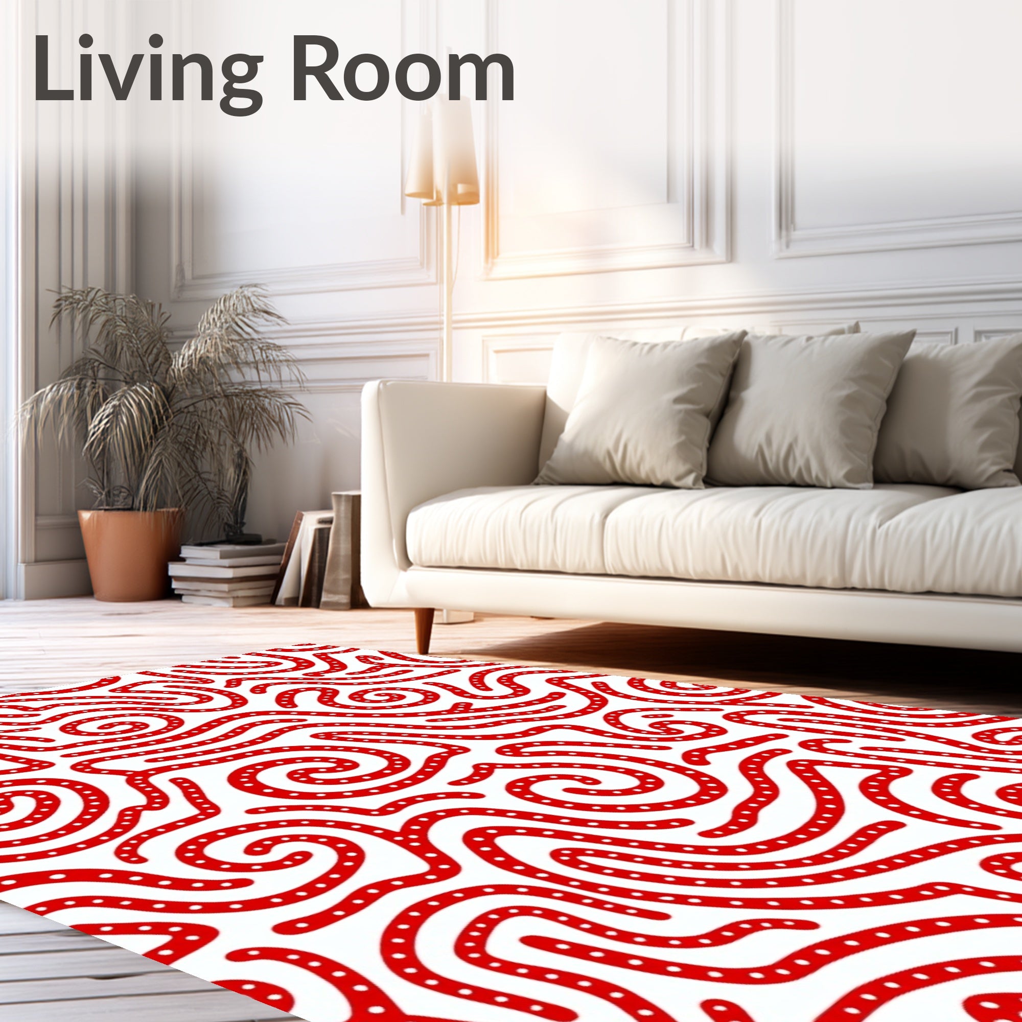 Red Swirl Dot Continuous Line Rug