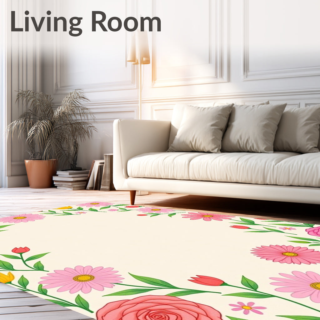 Coral Rose Pink Daisy Garland Rug