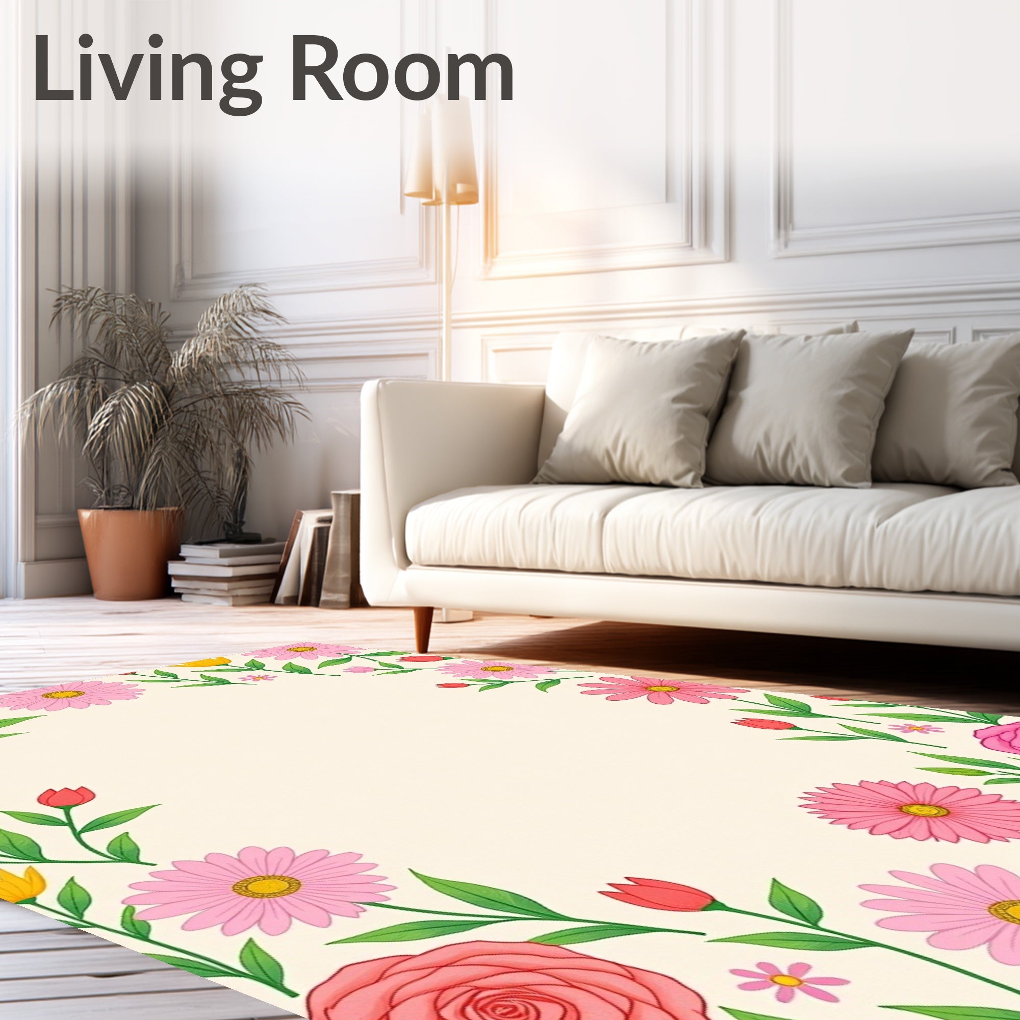 Coral Rose Pink Daisy Garland Rug