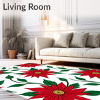 Crimson Poinsettia Floral Branch Rug