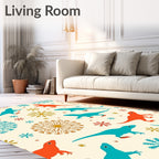 Turquoise Orange Dinosaur Snowflakes Rug