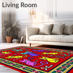 Playful Neon Cats Red Field Rug