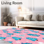 Whimsical Blue Creatures Christmas Trees Rug