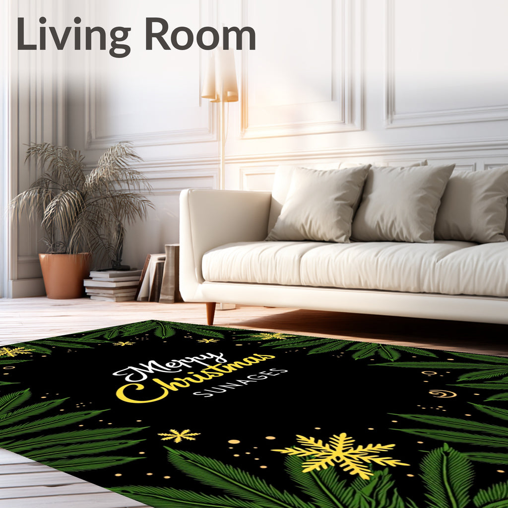 Green Fern Snowflake Holiday Border Rug