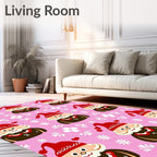 Pink Festive Gnome Snowflakes Rug