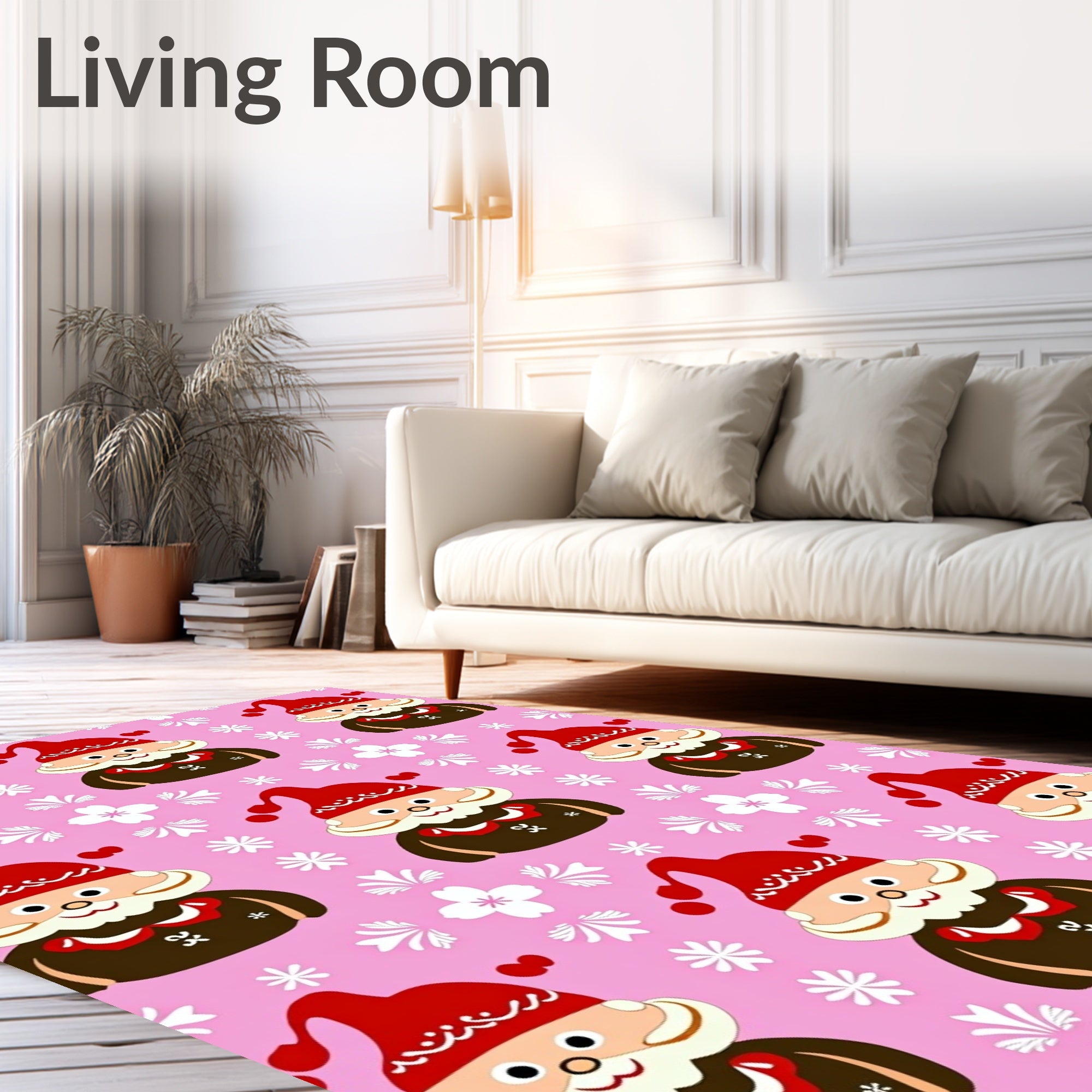 Pink Festive Gnome Snowflakes Rug