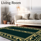 Dark Emerald Gold Ornate Rectangular Rug