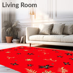 Red Floral Scatter With Twirls Rug