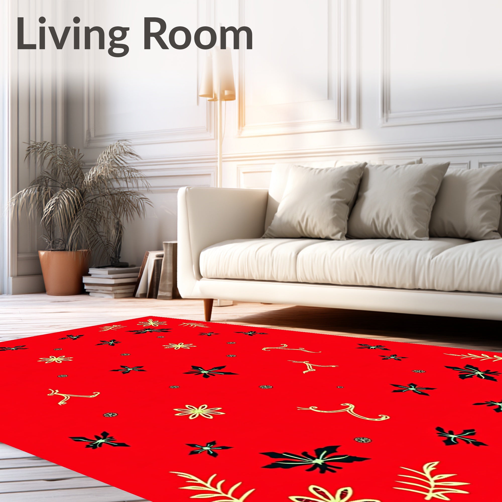 Red Floral Scatter With Twirls Rug