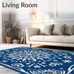Deep Blue and White Floral Medallion Rug