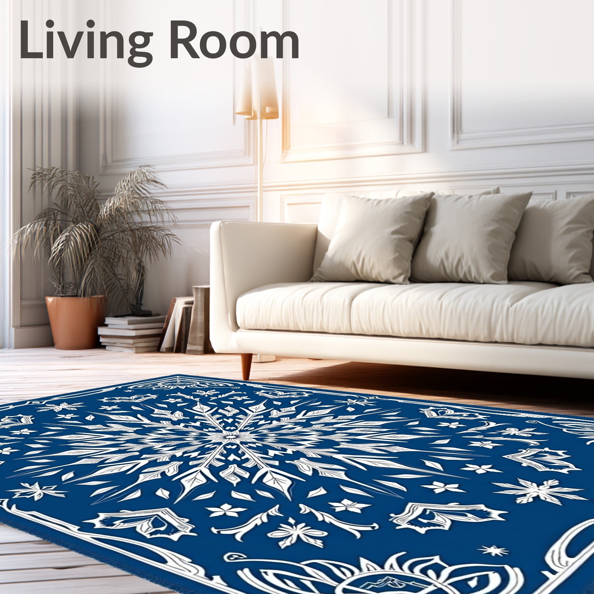 Deep Blue and White Floral Medallion Rug