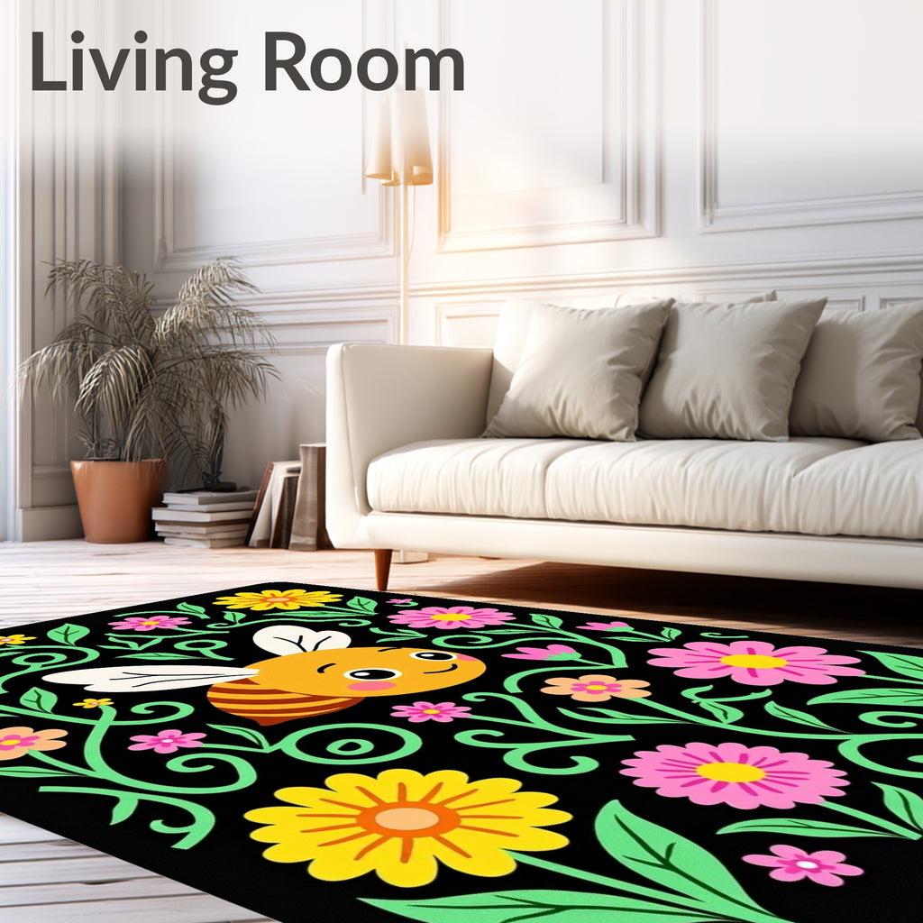 Whimsical Bee and Floral Garland Rug