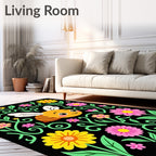 Whimsical Bee and Floral Garland Rug
