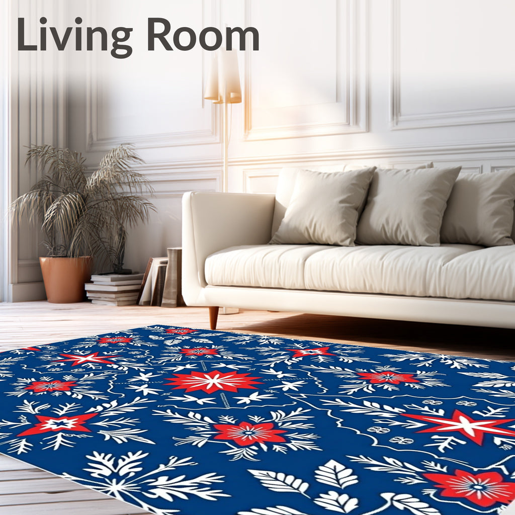 Red White Blue Star Floral Medallion Rug