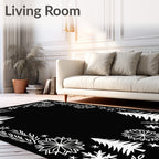 White Winter Evergreen Snowflakes Border Rug