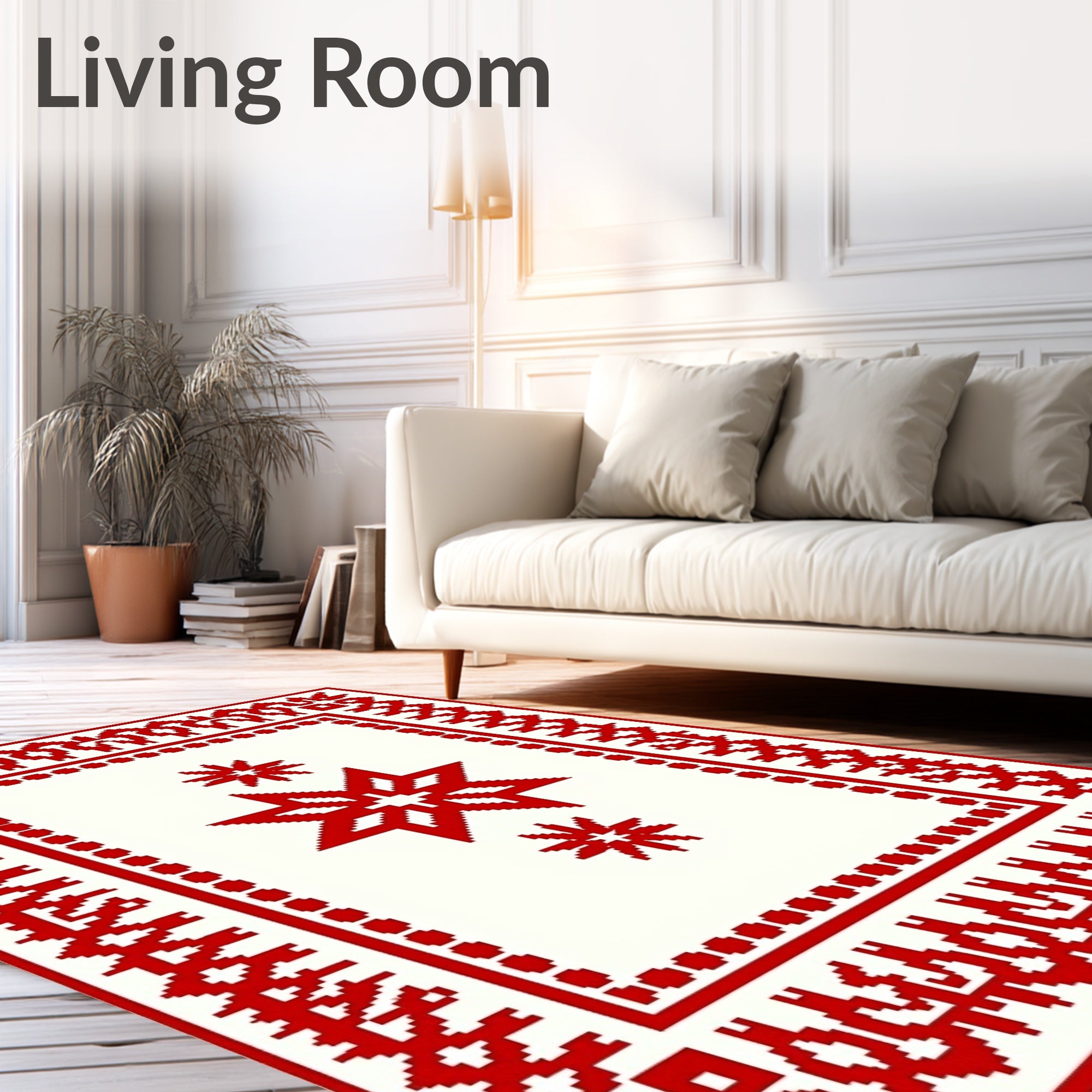 Crimson Star Bordered Center Rug