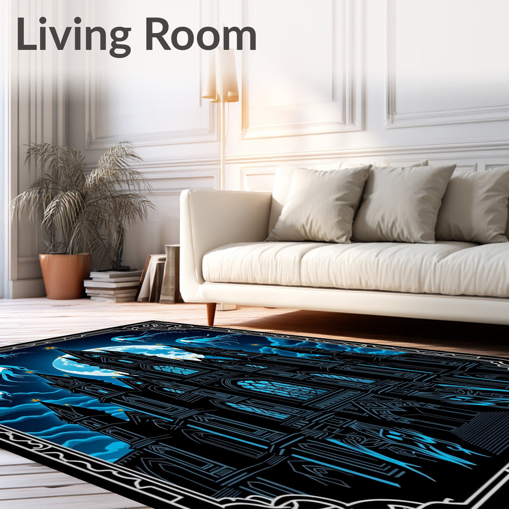 Gothic Castle Full Moon Blue Entities Rug