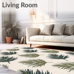 Green Palm Leaves Subtle Texture Rug