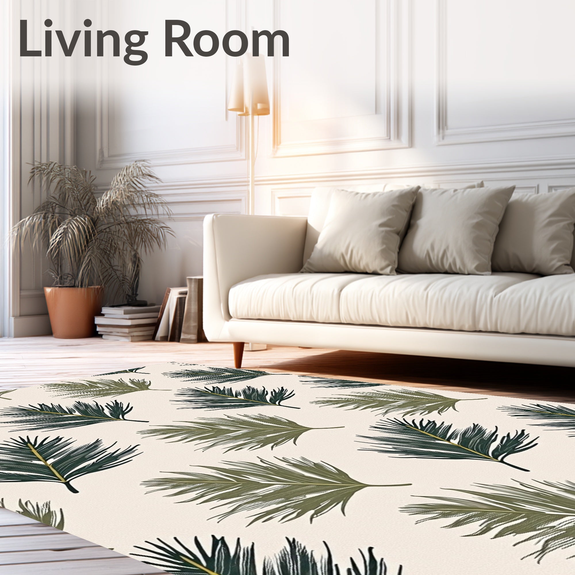 Green Palm Leaves Subtle Texture Rug