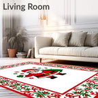 Festive Red Green Santa Snowflakes Border Rug