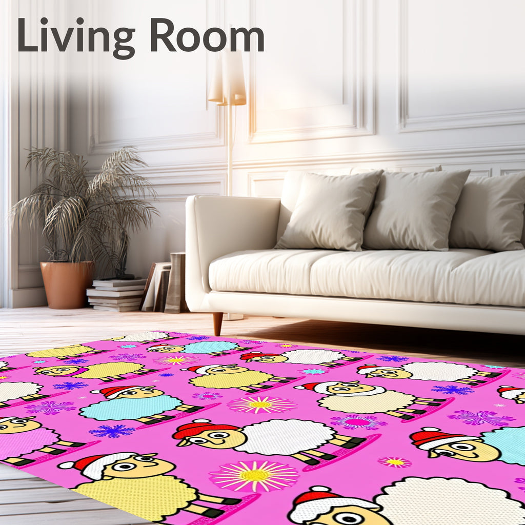 Pink Festive Sheep Snowflakes Rug