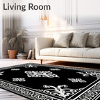 Black and White Ornate Scrollwork Rug