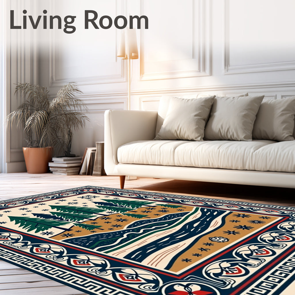 Winter Forest Stream Folk Art Rug