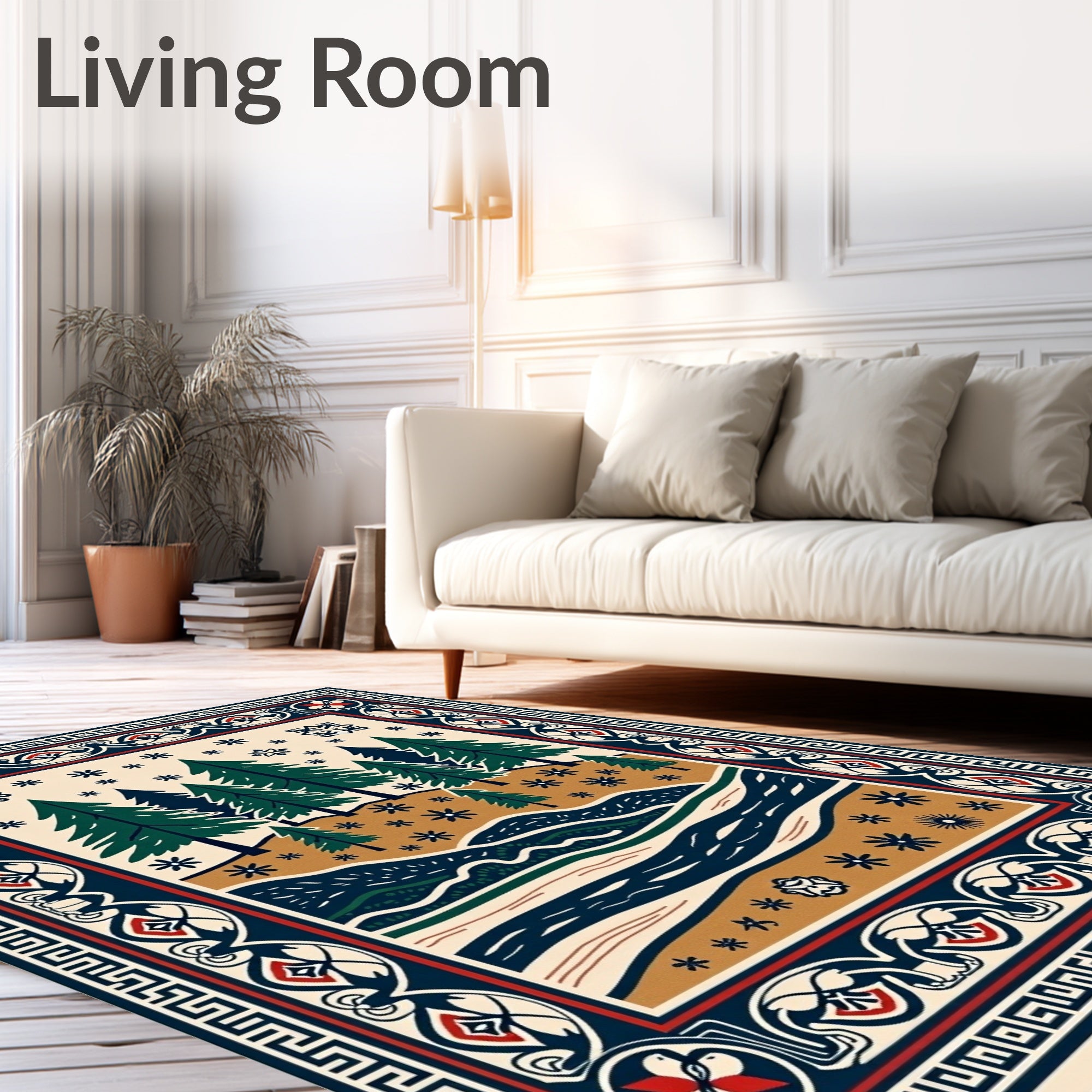 Winter Forest Stream Folk Art Rug