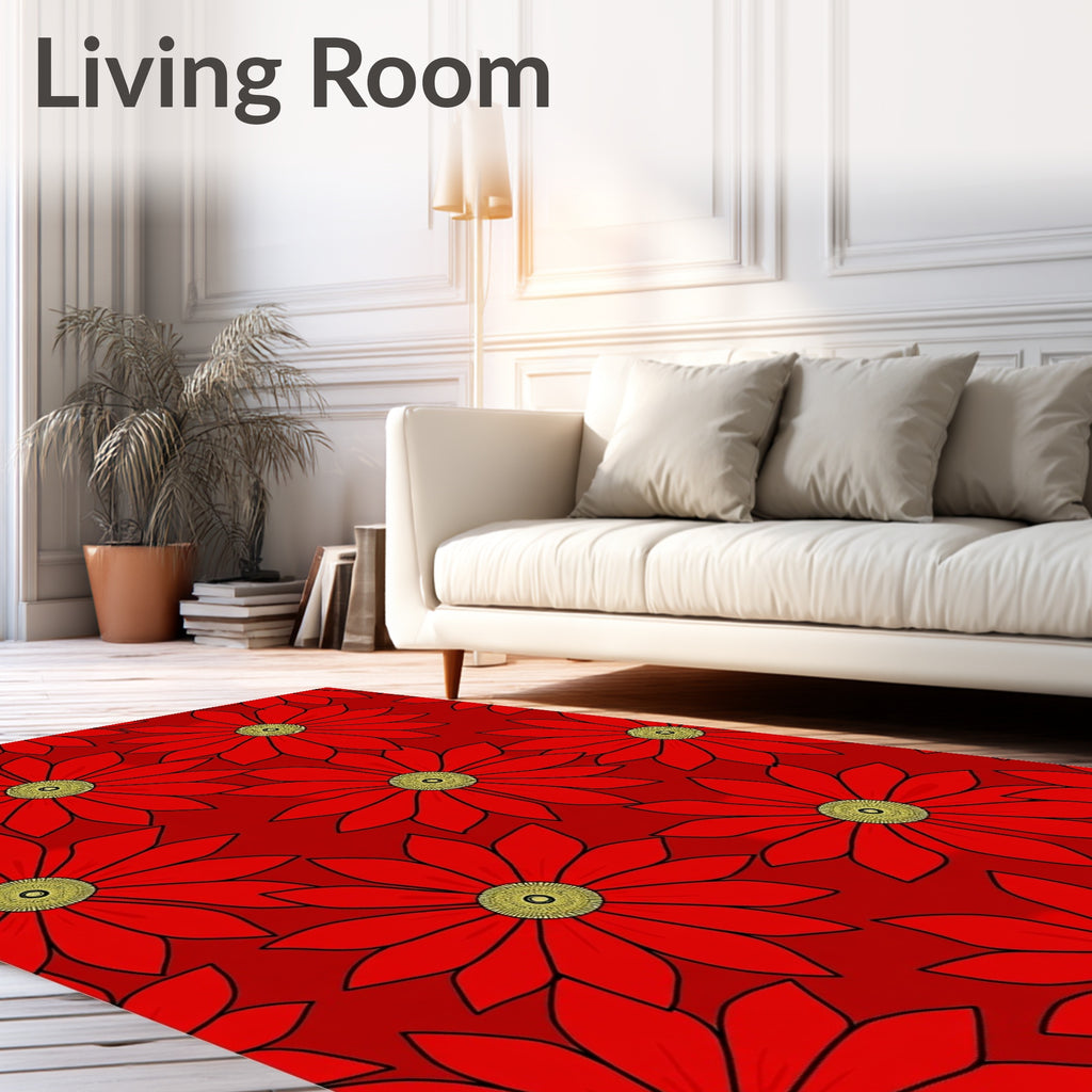 Bold Red Daisy Floral Arrangement Rug