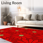 Bold Red Daisy Floral Arrangement Rug