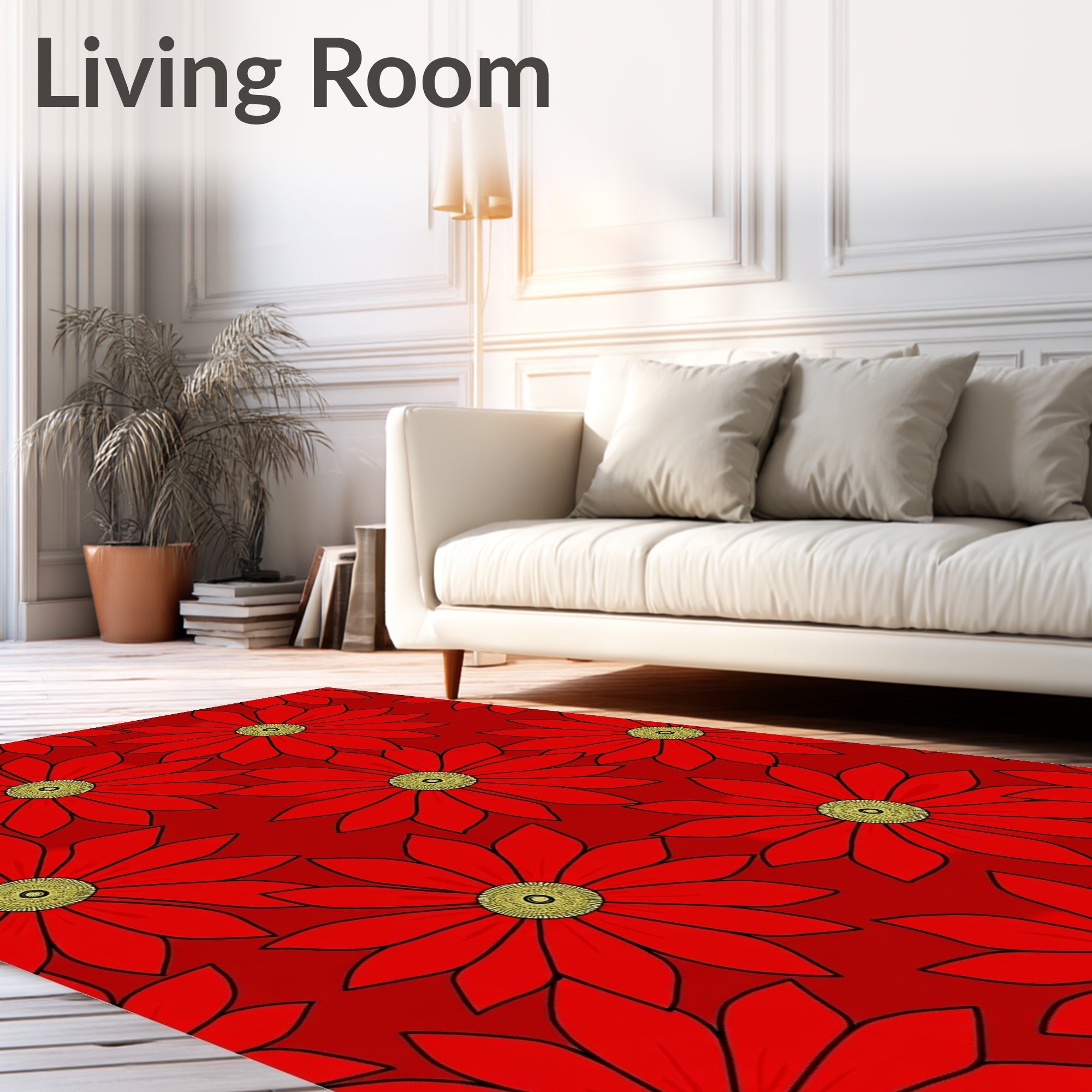 Bold Red Daisy Floral Arrangement Rug