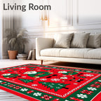 Festive Red Gnome Snowflake Christmas Rug
