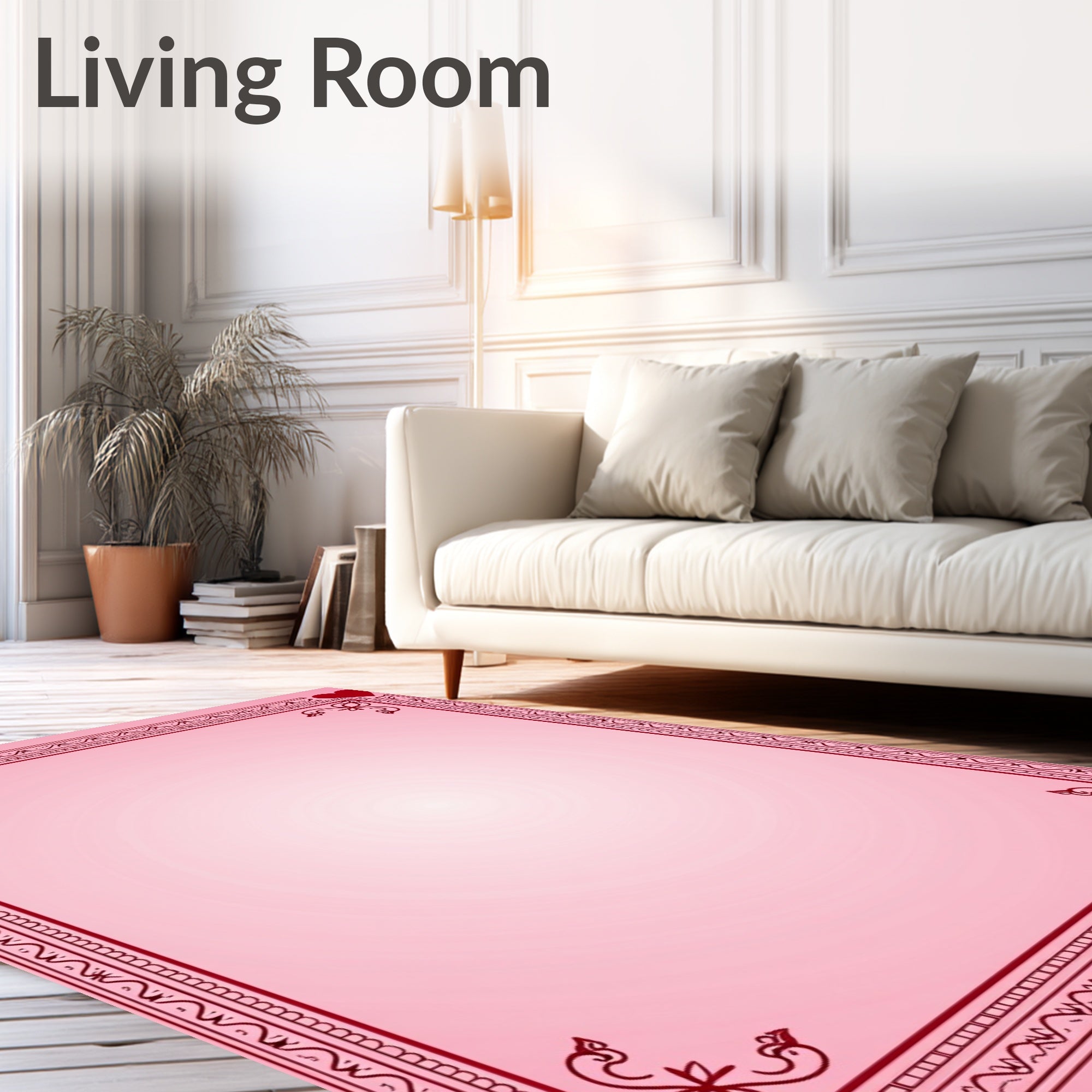 Crimson Red Heart Bordered Square Rug