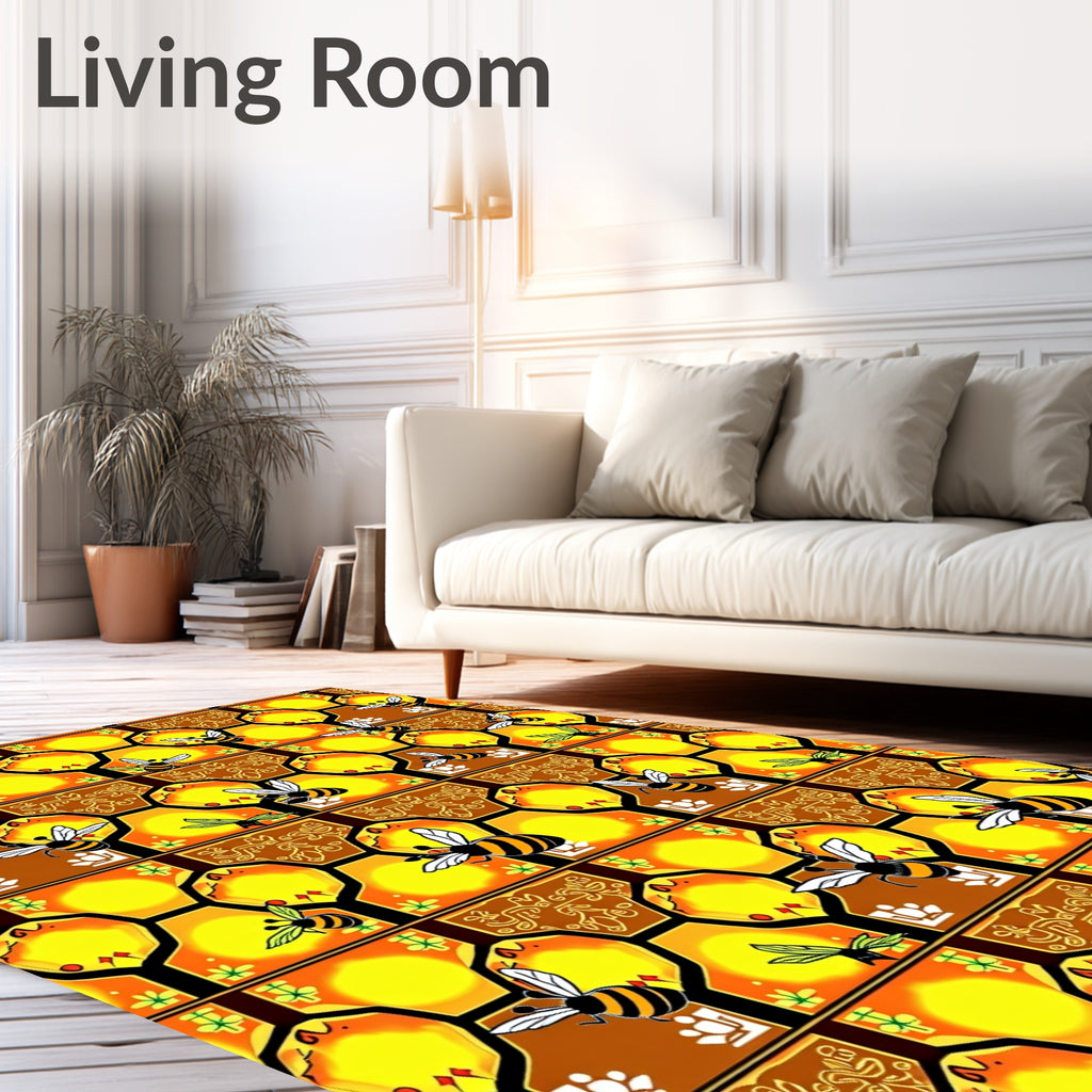 Golden Yellow Honeycomb Bee Swarm Rug