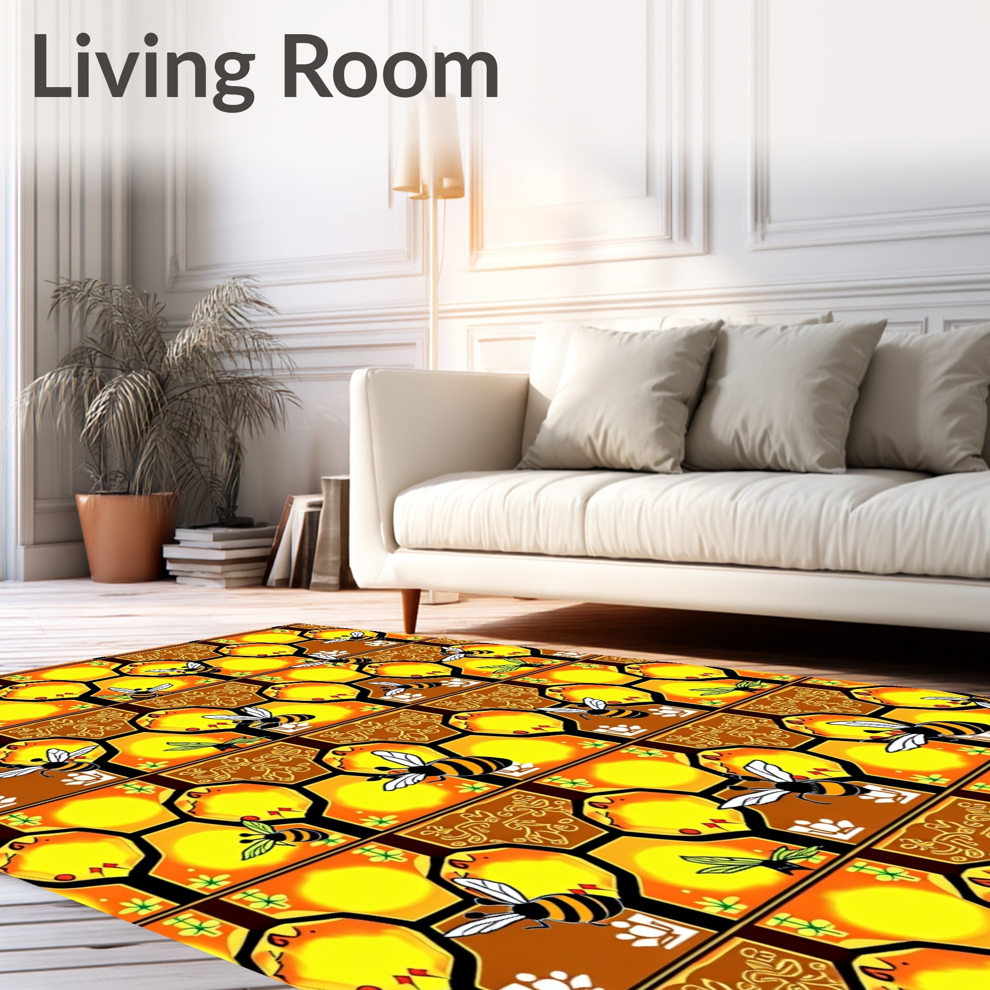 Golden Yellow Honeycomb Bee Swarm Rug