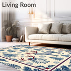Crimson Antlered Deer Forest Snowflakes Rug