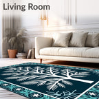 White Evergreen Tree Teal Border Rug