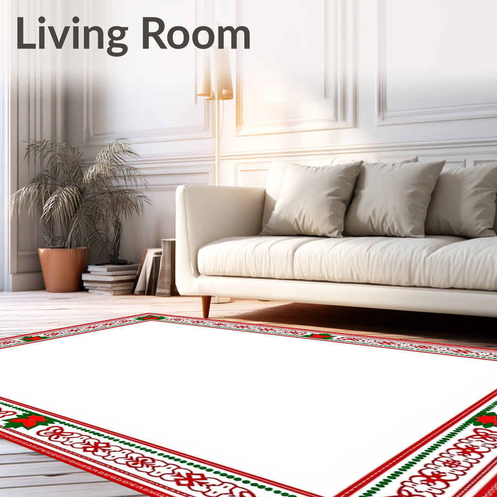 Red Green Poinsettia Christmas Border Rug