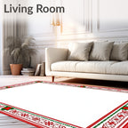 Red Green Poinsettia Christmas Border Rug