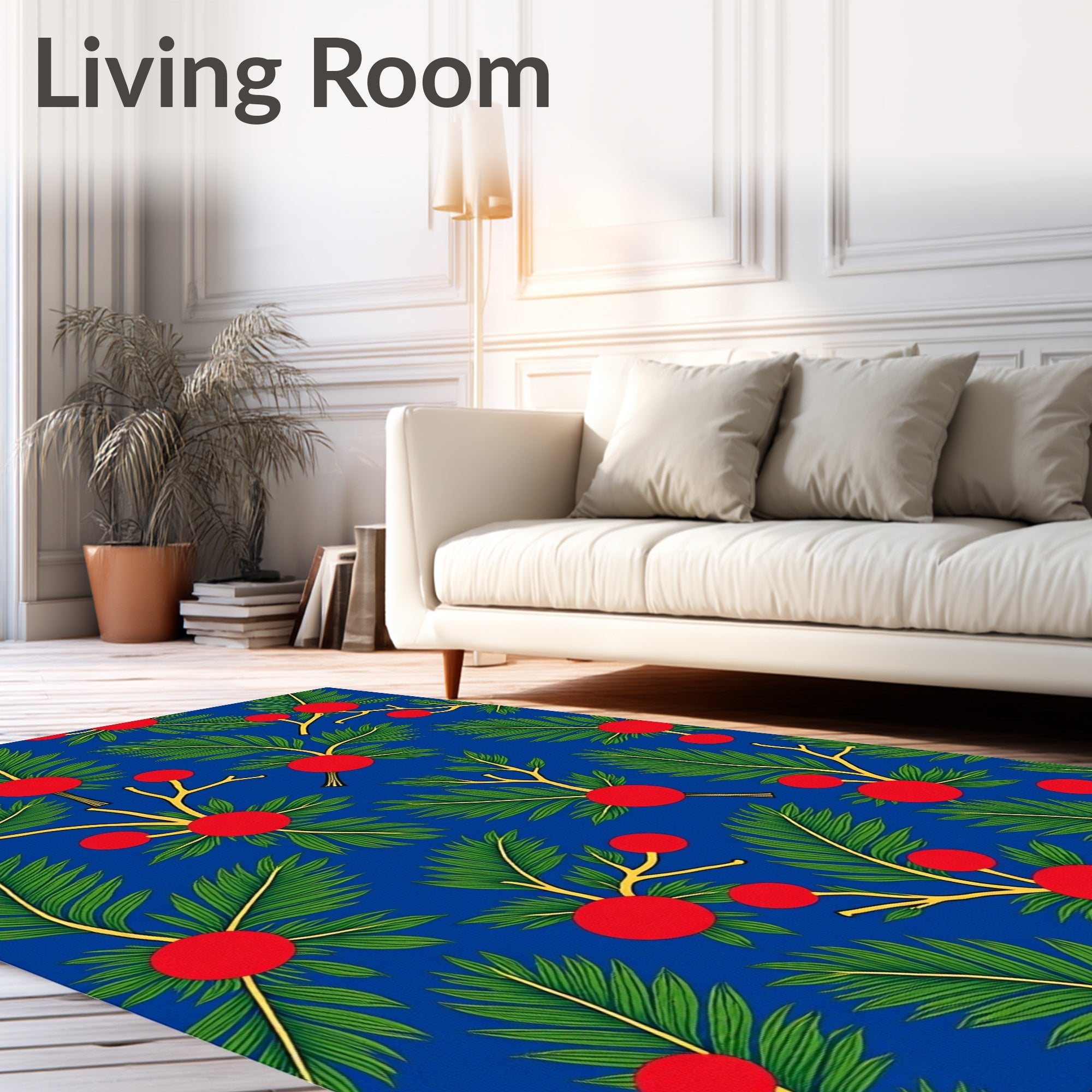 Blue Red Berry Foliage Repeat Rug