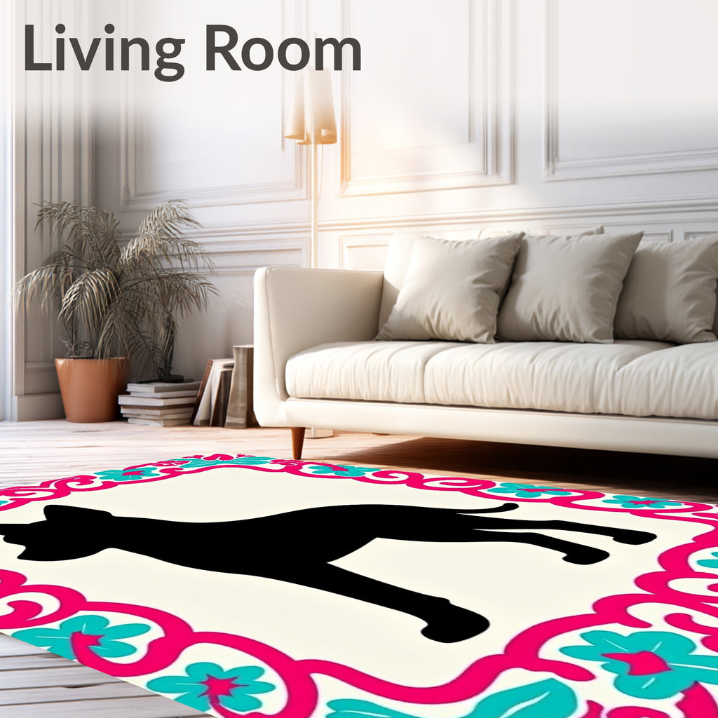 Black Dog Floral Border Rug