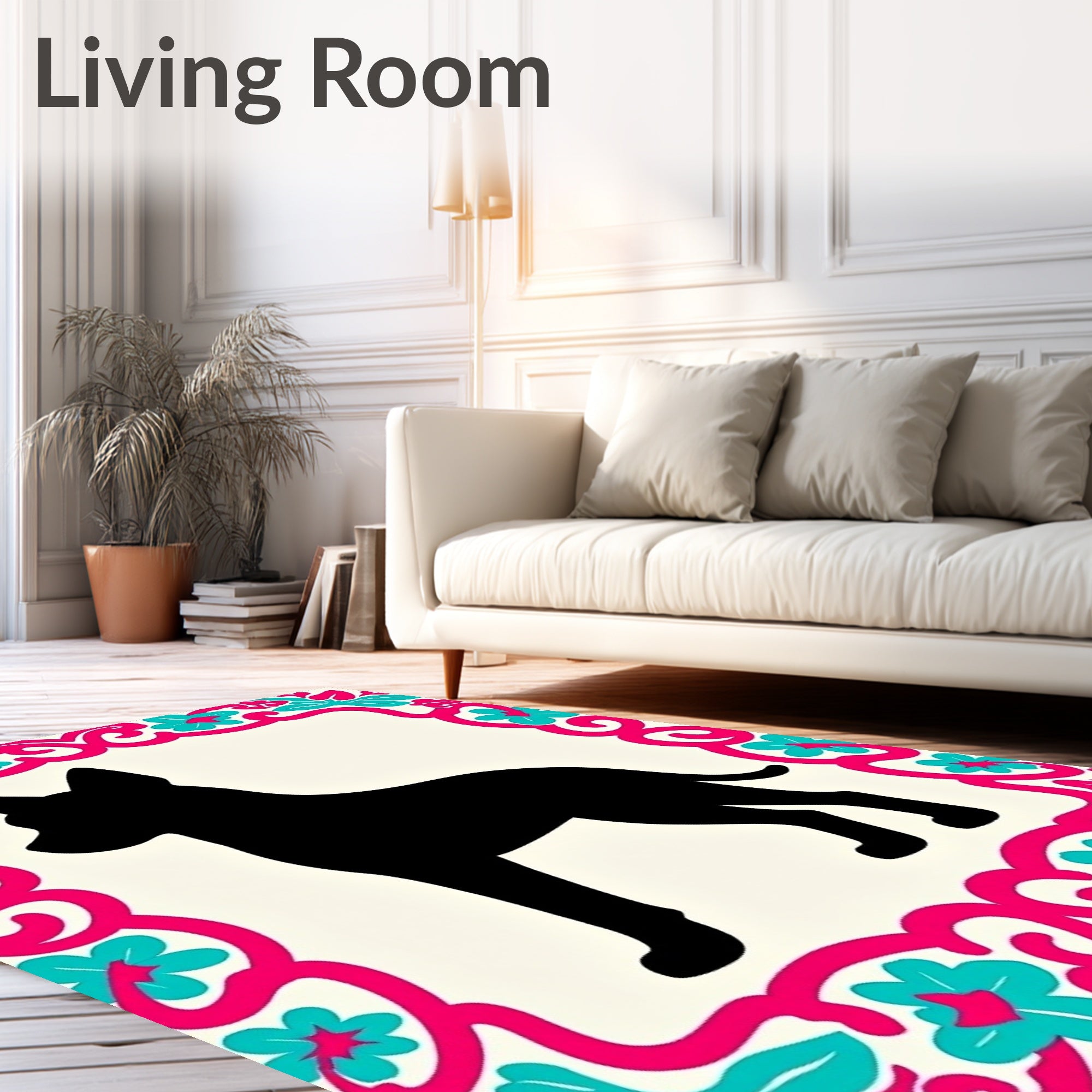 Black Dog Floral Border Rug