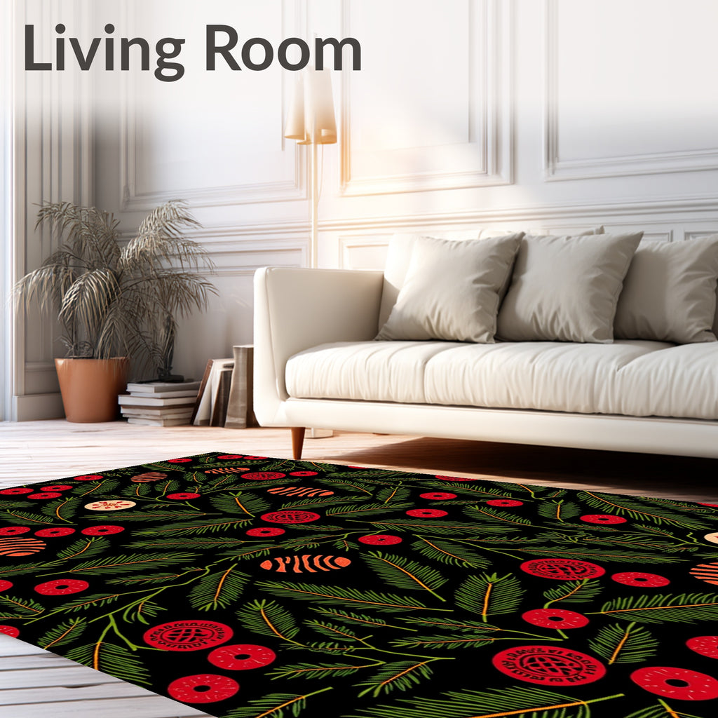 Seasonal Pine Berry Festive Ornate Rug
