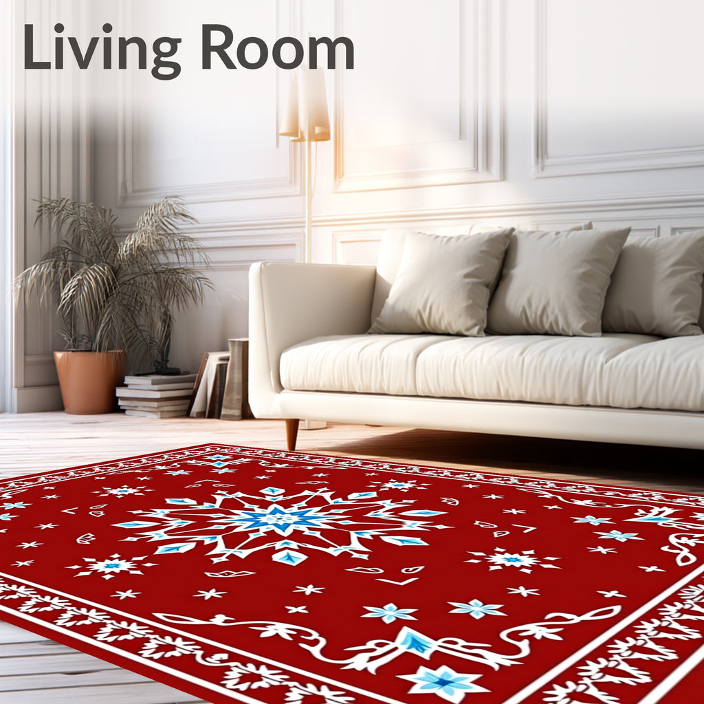 Crimson Blue Snowflake Medallion Rug