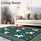 Whimsical White Puppies Red Flowers Trail Rug