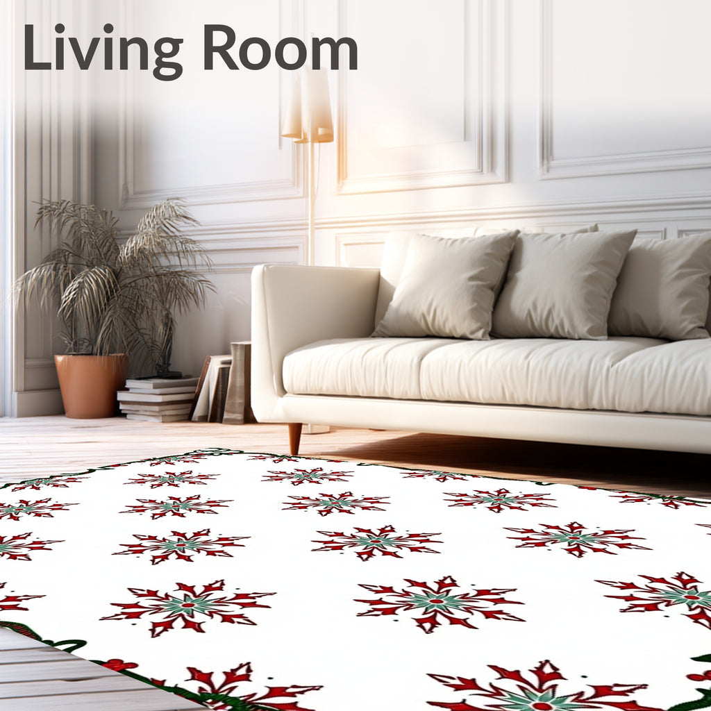 Red Green Snowflake Cluster Border Rug