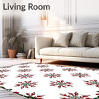 Red Green Snowflake Cluster Border Rug