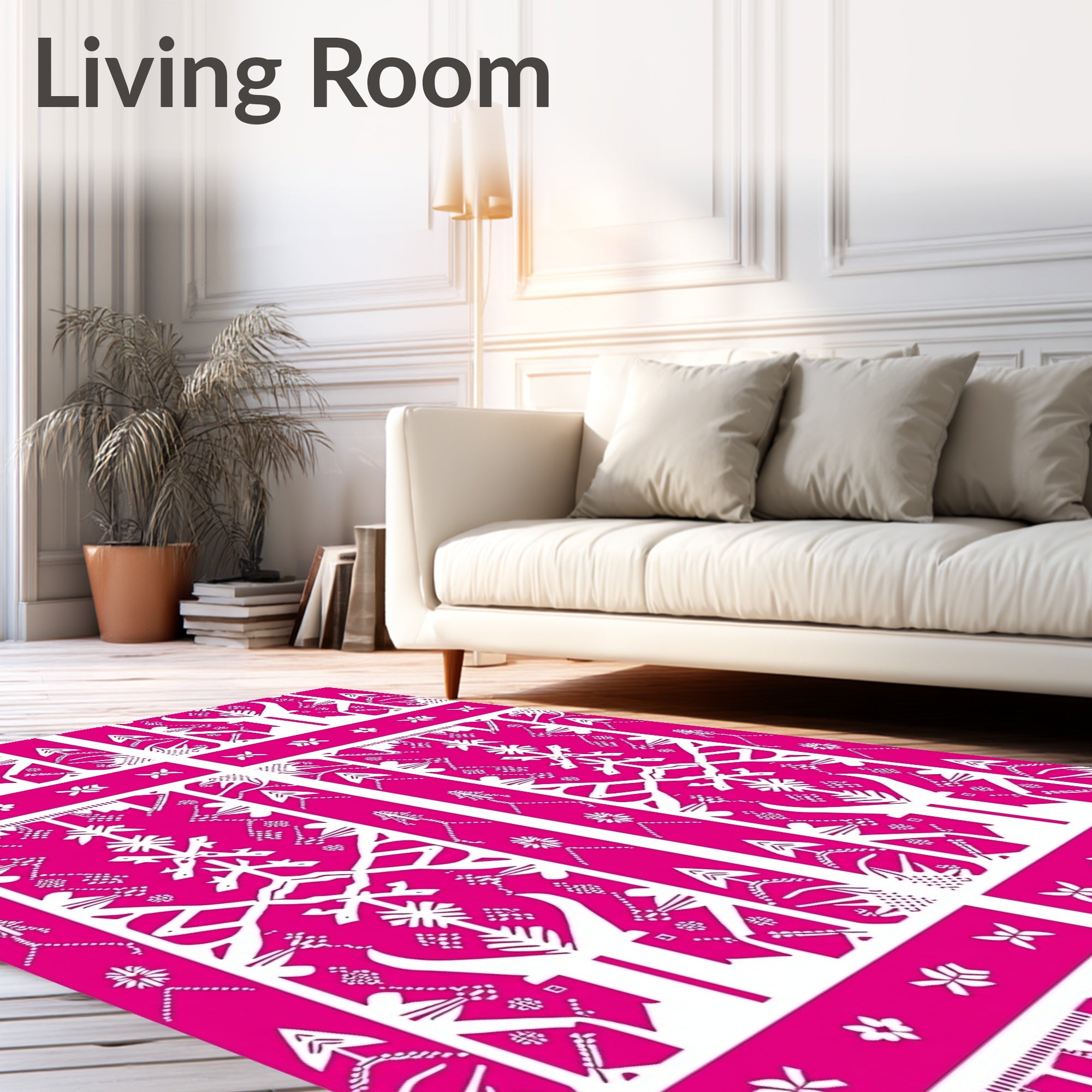 Vibrant Pink Contemporary Folkloric Medallion Rug