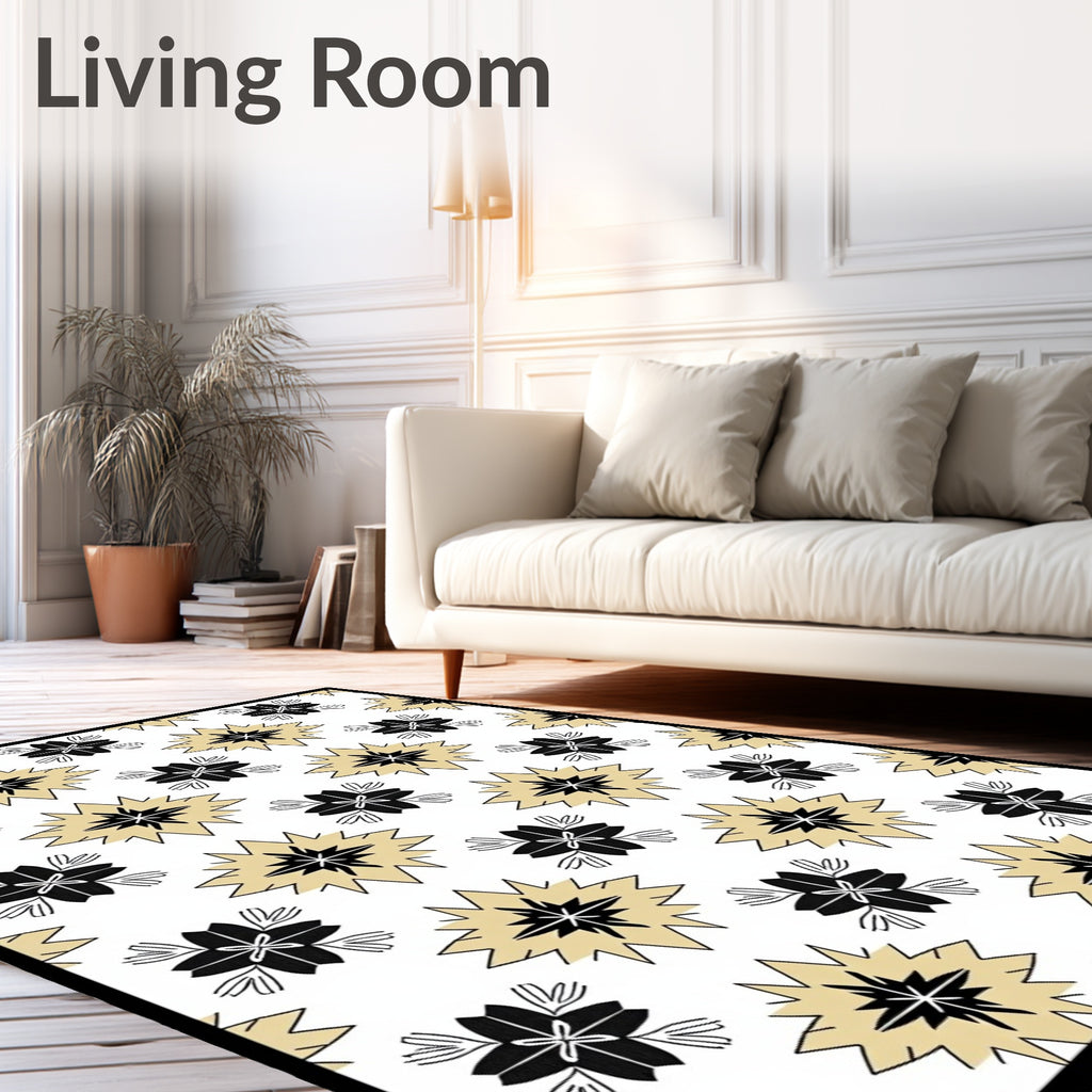 Gold Starburst and Bloom Arrangement Rug